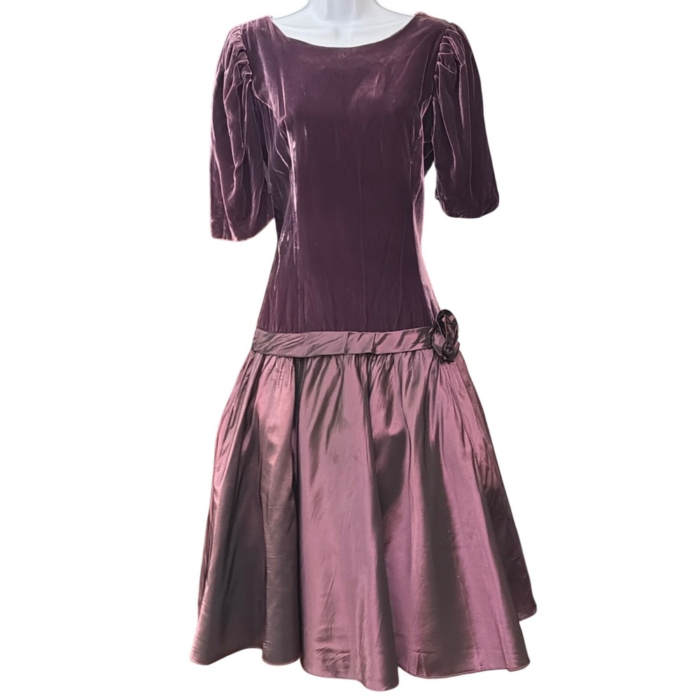 Vintage 80's Velvet Taffeta Dress Dark Romance Whimsigoth Goth Plum Purple